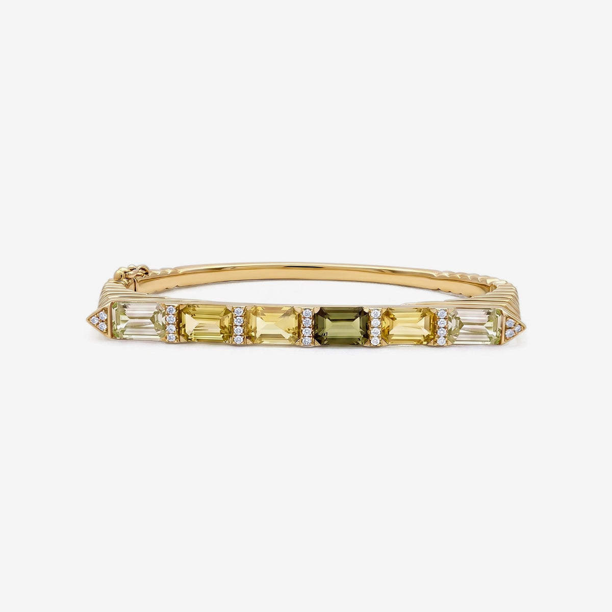 Yellow and Green Sapphire Diamond Bangle in Yellow Gold | JJ Jewelry