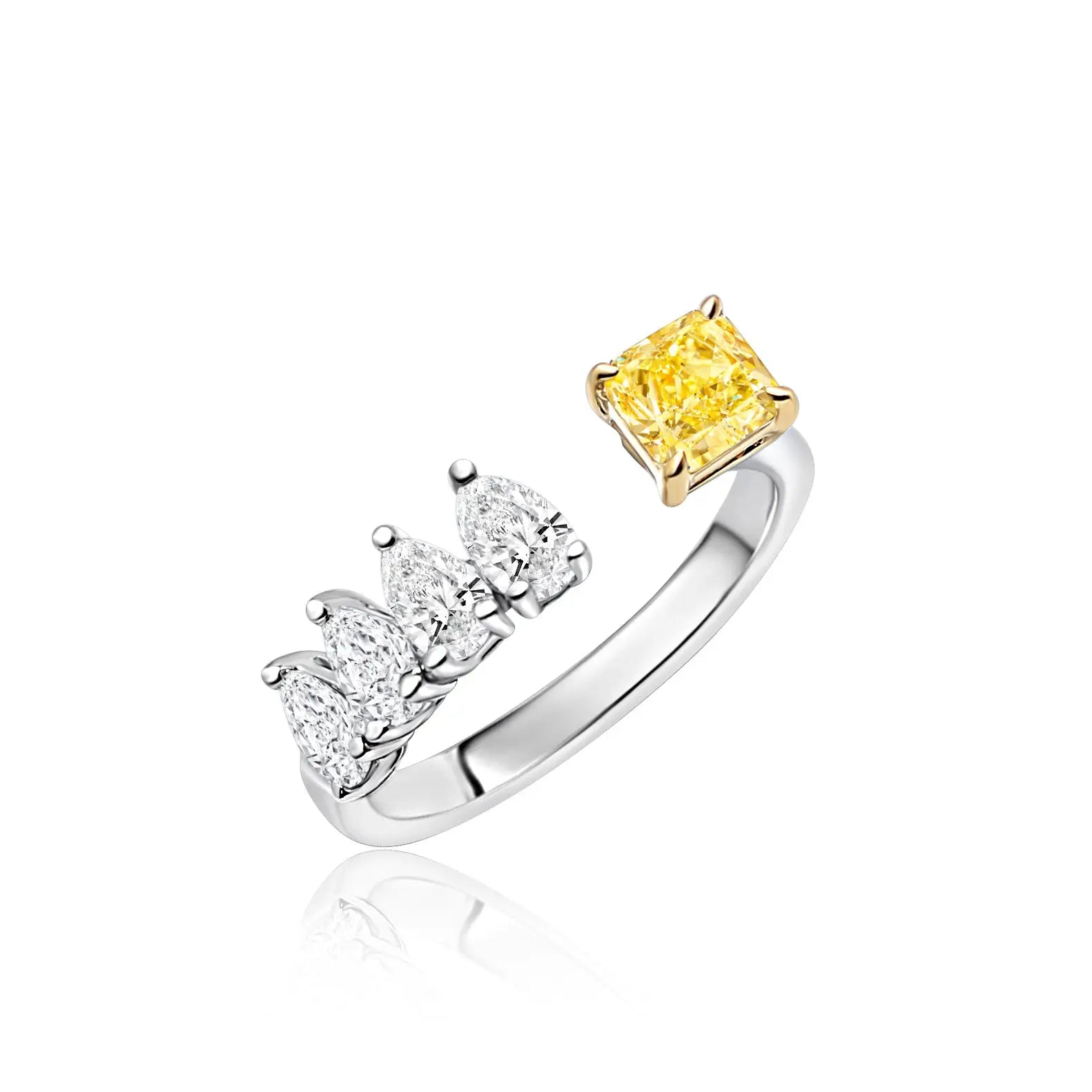   Yellow and White Gold Open Ring with Yellow Diamond & Pear Diamonds Princess Jewelry Shop