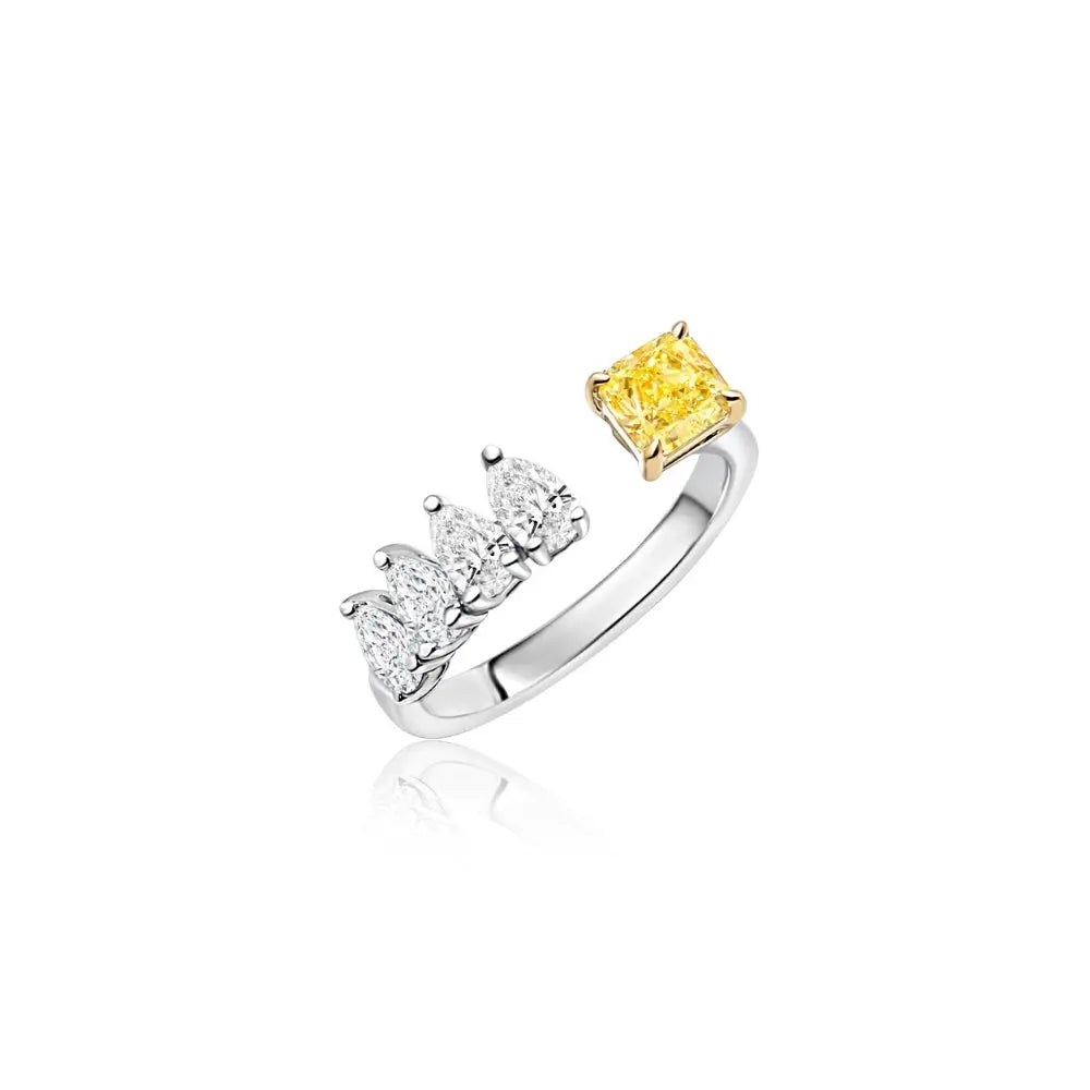   Yellow and White Gold Open Ring with Yellow Diamond & Pear Diamonds Princess Jewelry Shop