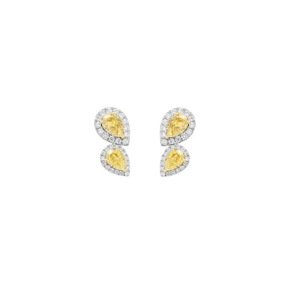 Yellow and White Pear Shaped Diamond Studs-Princess Jewelry Shop