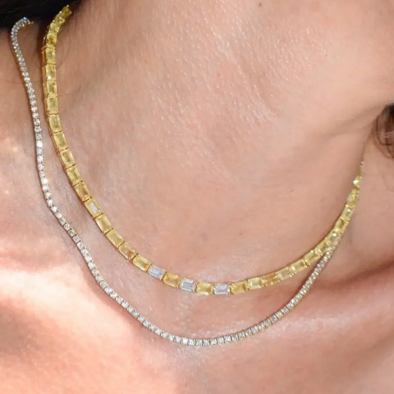 Yellow Sapphire & Diamond Tennis Necklace in 18K Yellow Gold