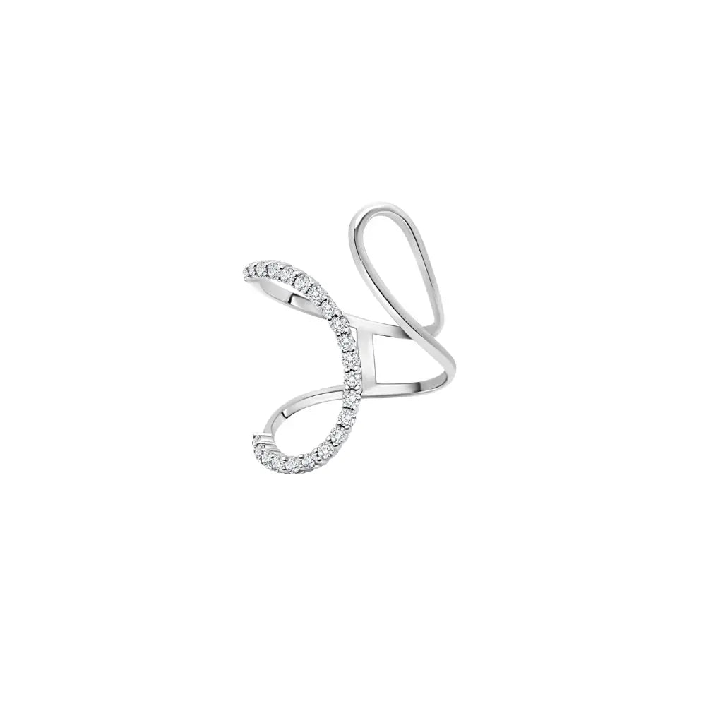 Asymmetrical diamond loop ring in 14K white gold by JJ Jewelry