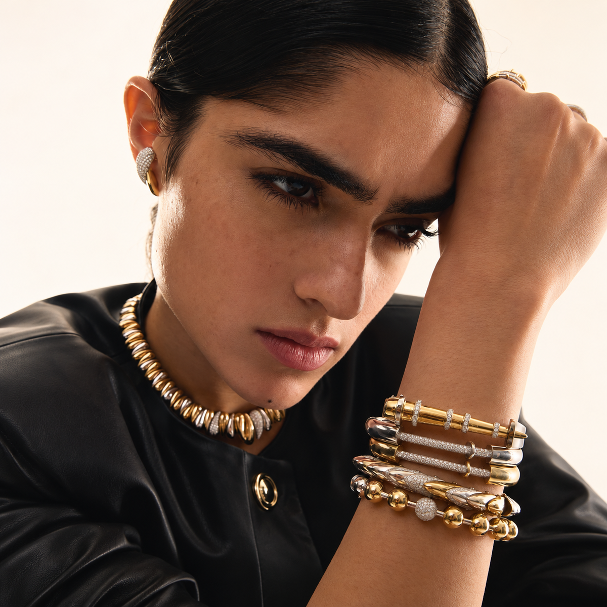 Ball Brushed Gold Bangle by Rainbow K, lifestyle view 1 | JJ Jewelry