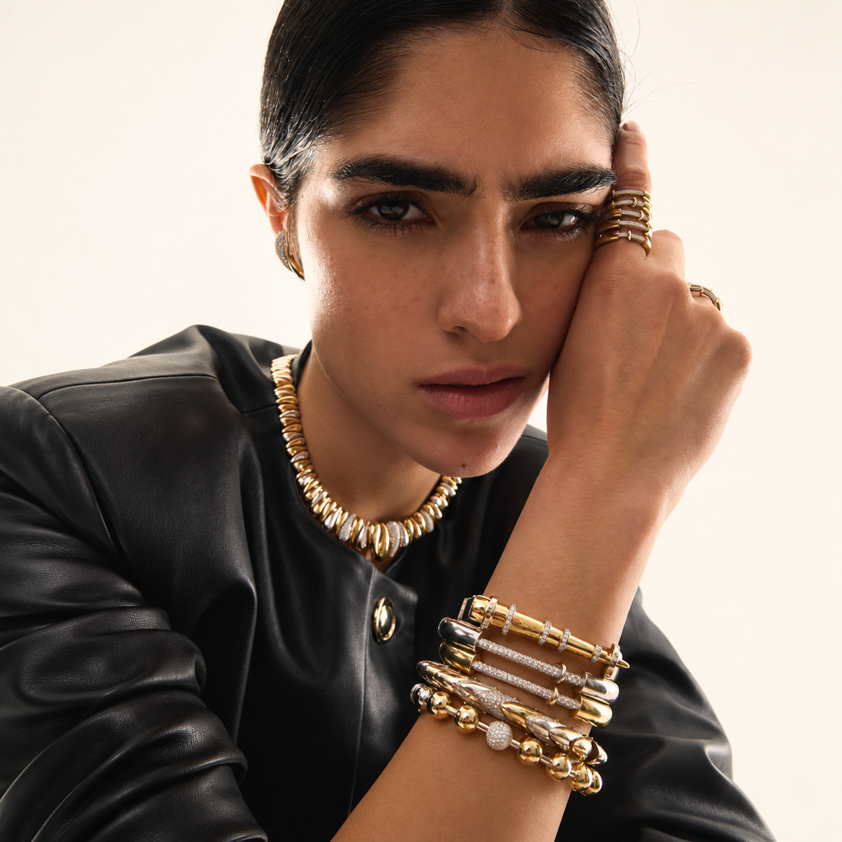 Ball Brushed Gold Bangle by Rainbow K, lifestyle view 3 | JJ Jewelry