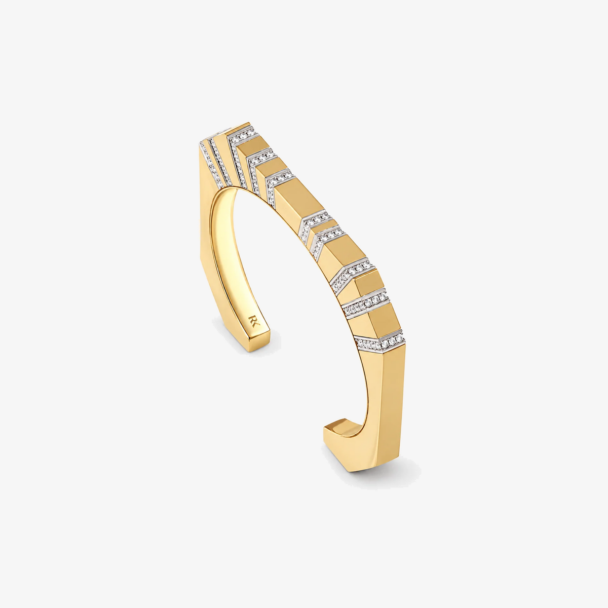 Bangle Bold Line Pave by Rainbow K in 14K Yellow Gold, view 3 | JJ Jewelry