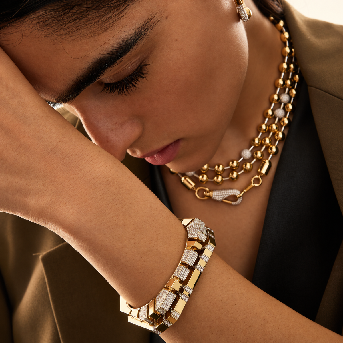 Bangle Bold Line Pave by Rainbow K, lifestyle view 1 | JJ Jewelry
