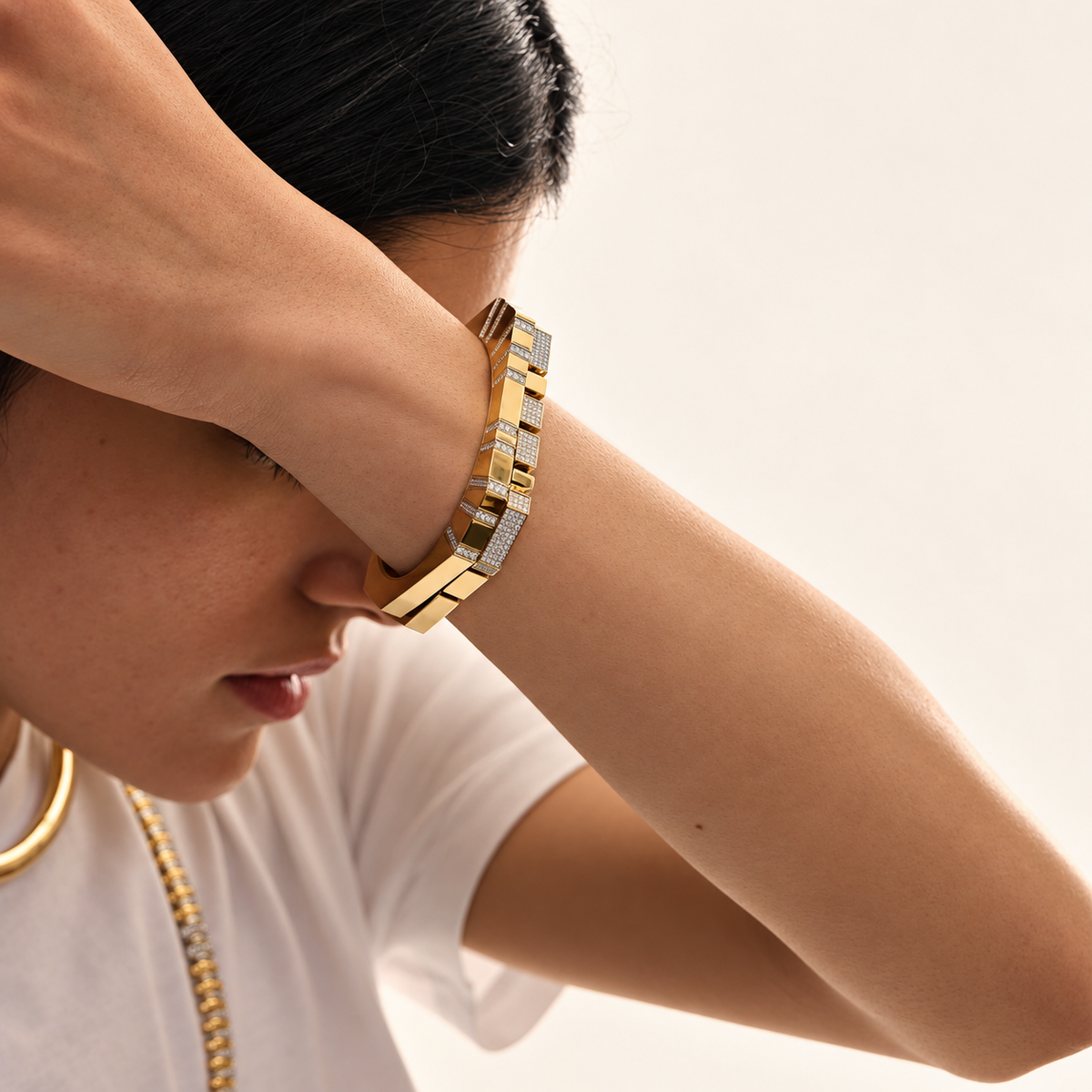 Bangle Bold Line Pave by Rainbow K, lifestyle view 2 | JJ Jewelry