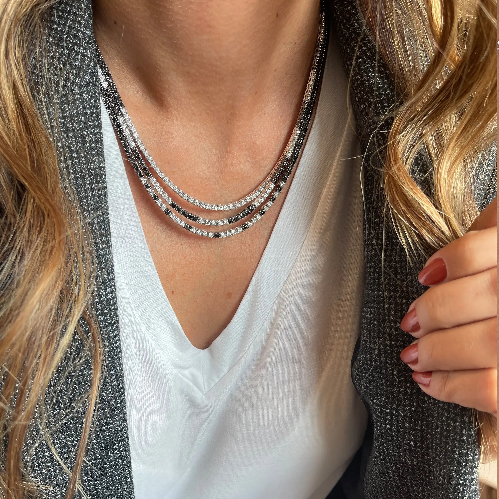 Three-layer diamond tennis necklace JJ Jewelry modern statement piece