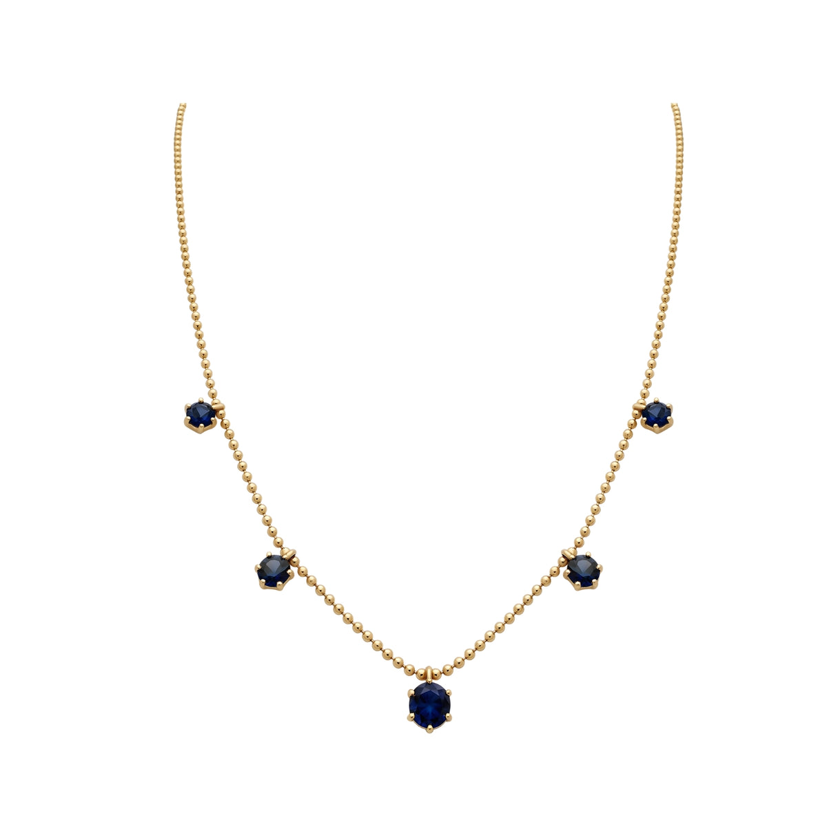 Blue Sapphire Dancing Chain Necklace in 18K Yellow Gold | JJ Jewelry Miami