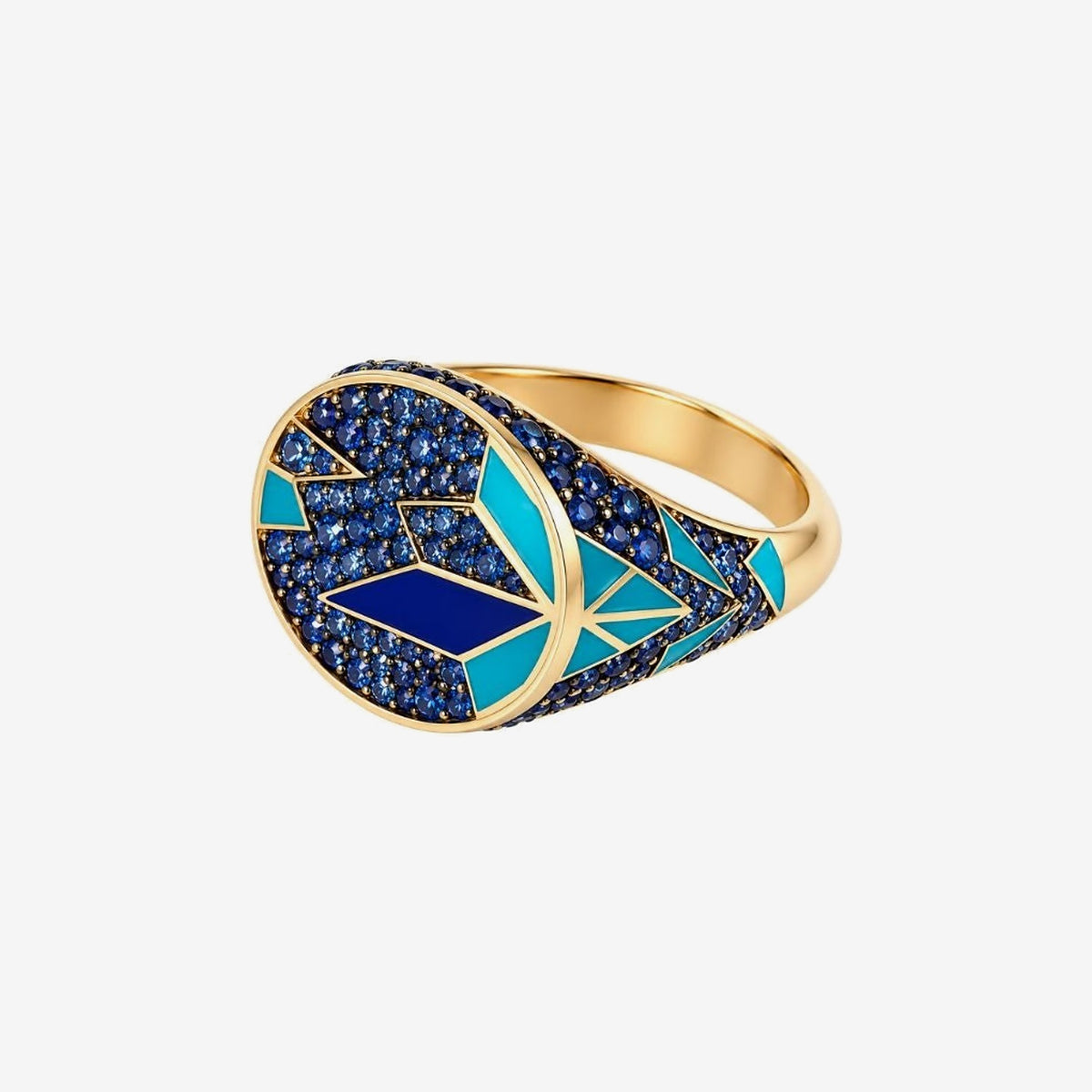 Blue Sapphire Pinky Ring by L'Atelier Nawbar in 18K Yellow Gold, view 2 | JJ Jewelry
