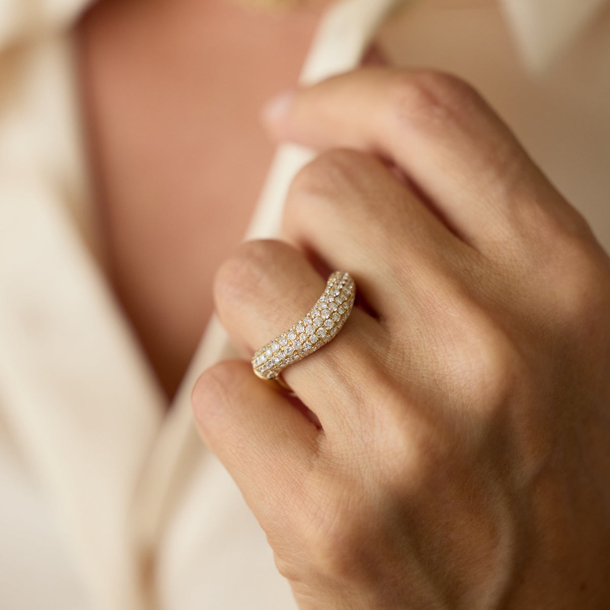 Bold Pavé Diamond Dome Ring, lifestyle view 1 | JJ Jewelry