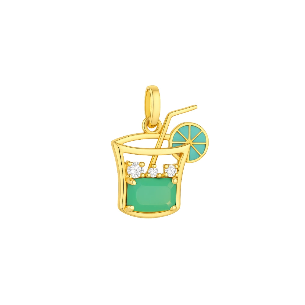 Caipirinha Pendant in 18K Yellow Gold with Green Agate and Diamonds
