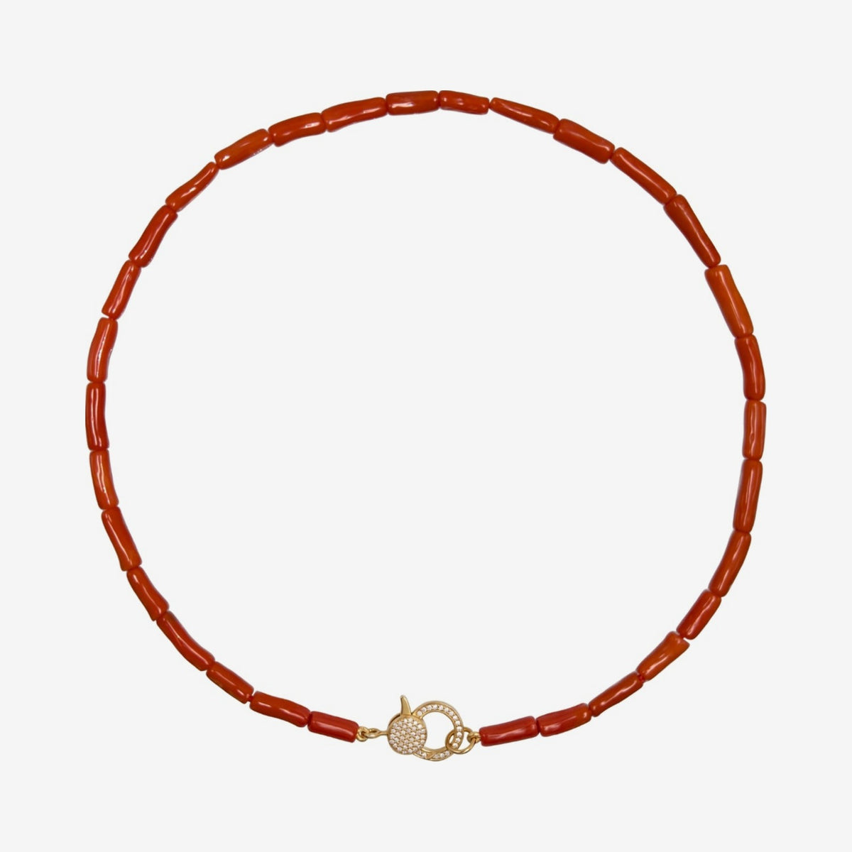 Coral Tube and Diamond Necklace in 14K Yellow Gold | JJ Jewelry