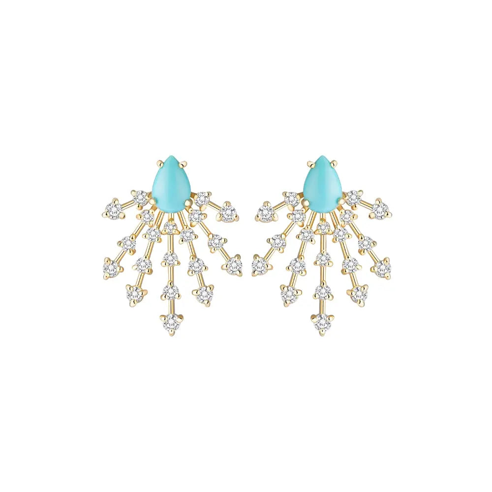 Turquoise and diamond earrings in yellow gold inspired by fireworks