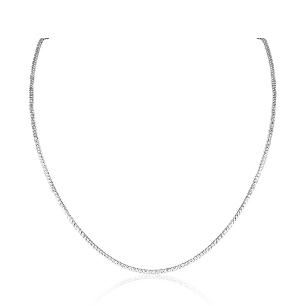 Flat Franco Chain Necklace in 14K White Gold | JJ Jewelry Miami