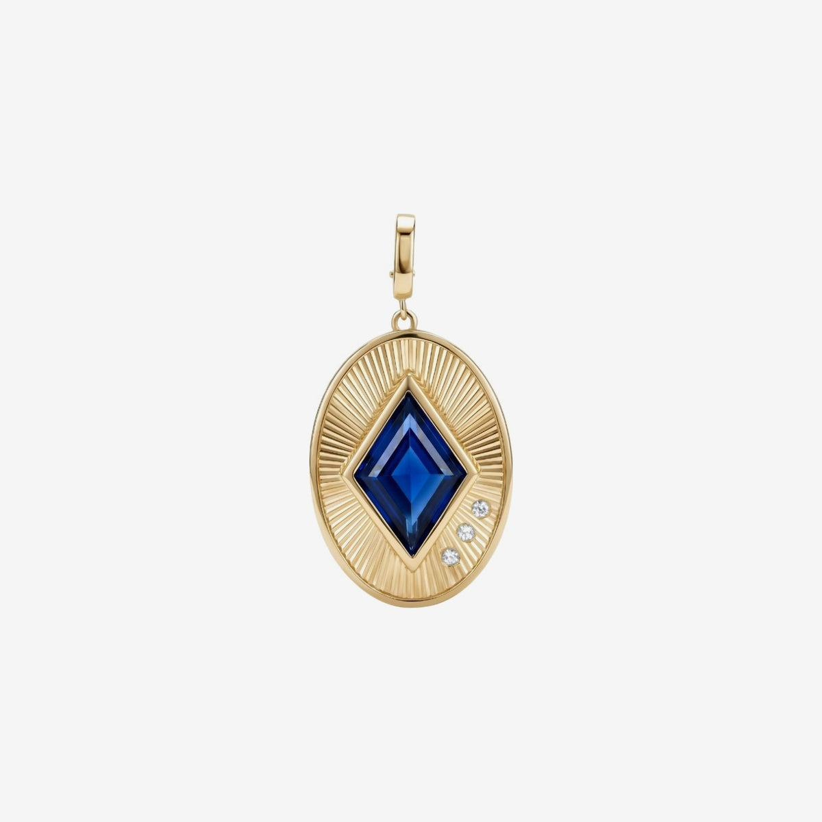 Fluted Oval Gemstone Pendant in 18K Yellow Gold, Lapis Lazuli, gray background | JJ Jewelry Miami