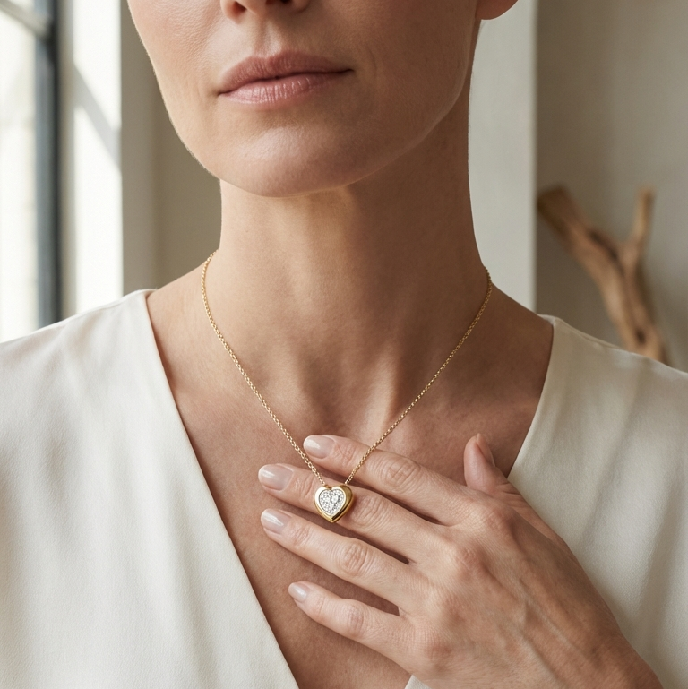 Framed Pavé Diamond Pendant Necklace in 18K Yellow Gold, view 2 | JJ Jewelry Miami