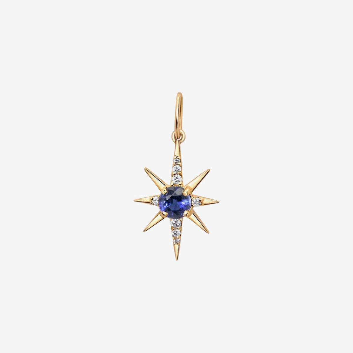 Gemstone Starburst Pendant in 14K Yellow Gold, Kyanite, gray background | JJ Jewelry Miami