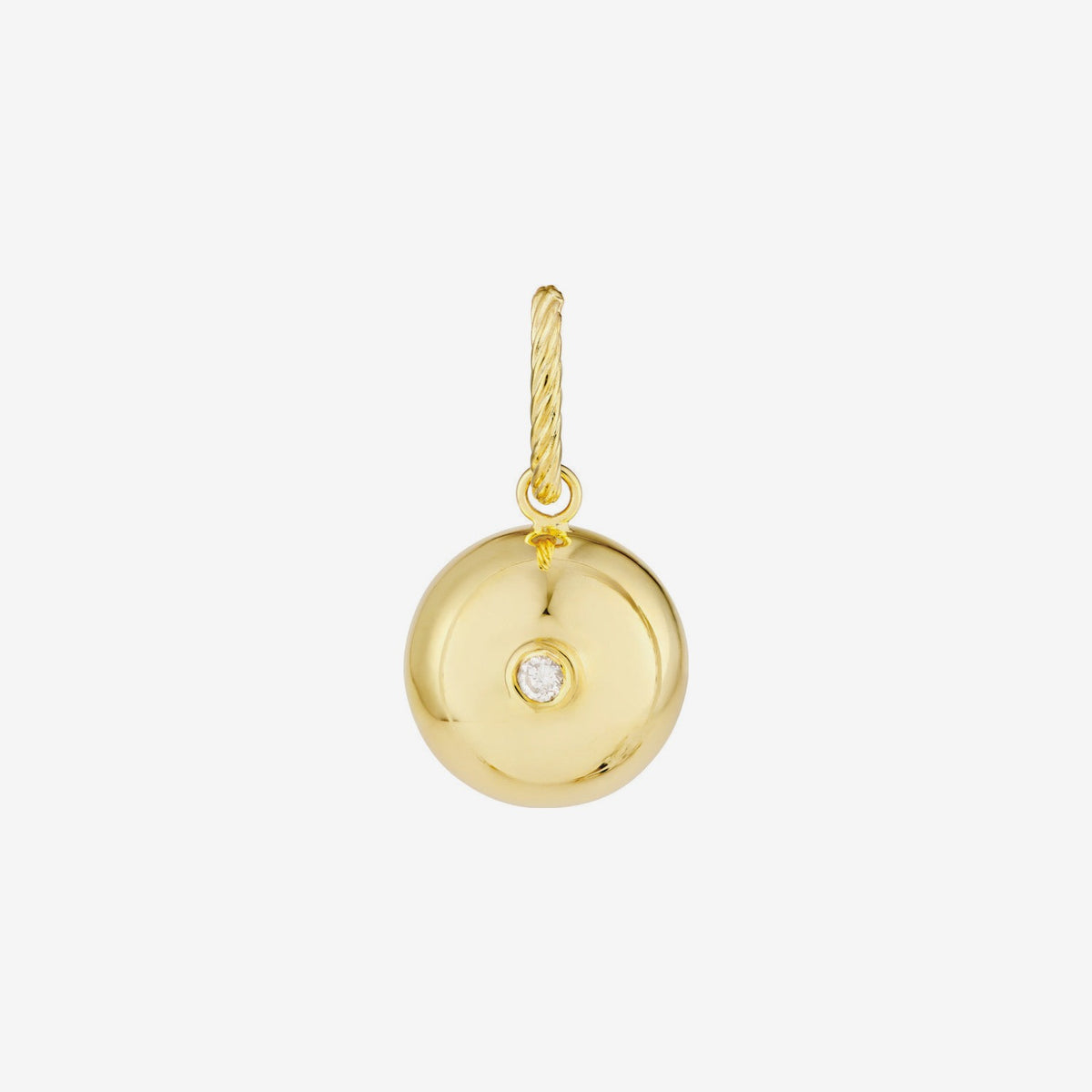 Gold Ball Pendant with Diamond in 14K Yellow Gold, front, gray background | JJ Jewelry Miami