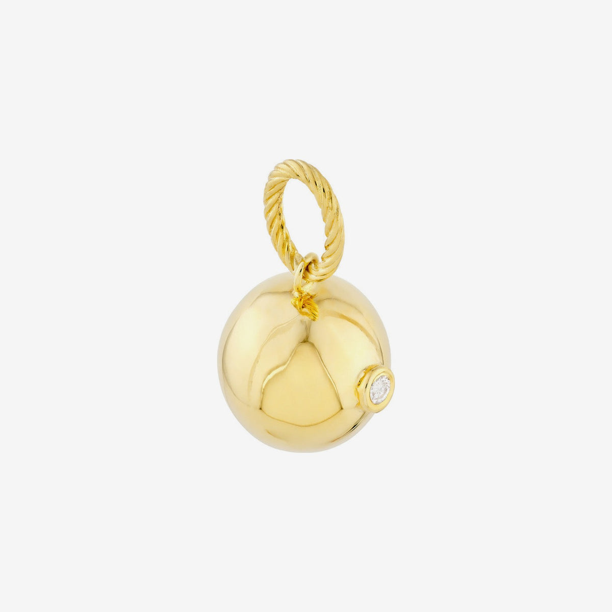 Gold Ball Pendant with Diamond in 14K Yellow Gold, side view, gray background | JJ Jewelry Miami