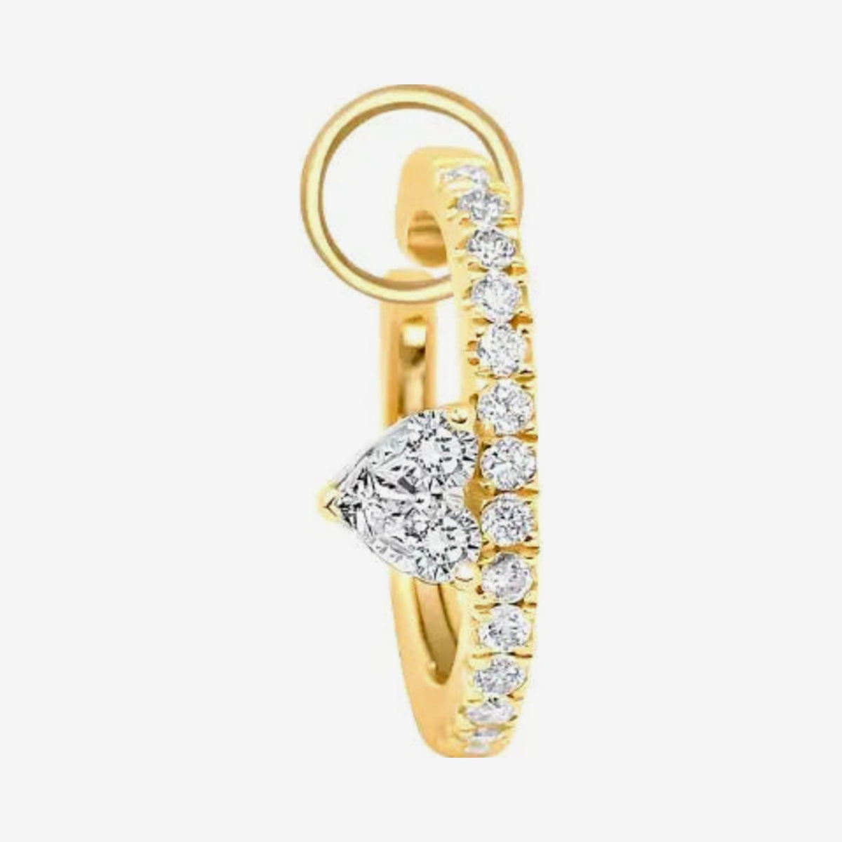 Heart Diamond Ear Clip in 18K Yellow Gold, gray background | JJ Jewelry Miami