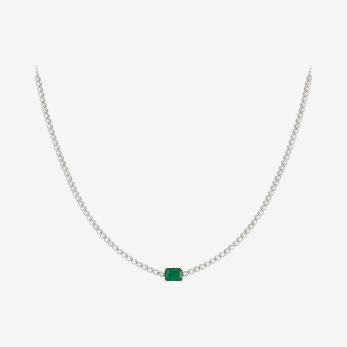 Jenny Emerald and Diamond Tennis Necklace in 18K Gold, gray background | JJ Jewelry Miami