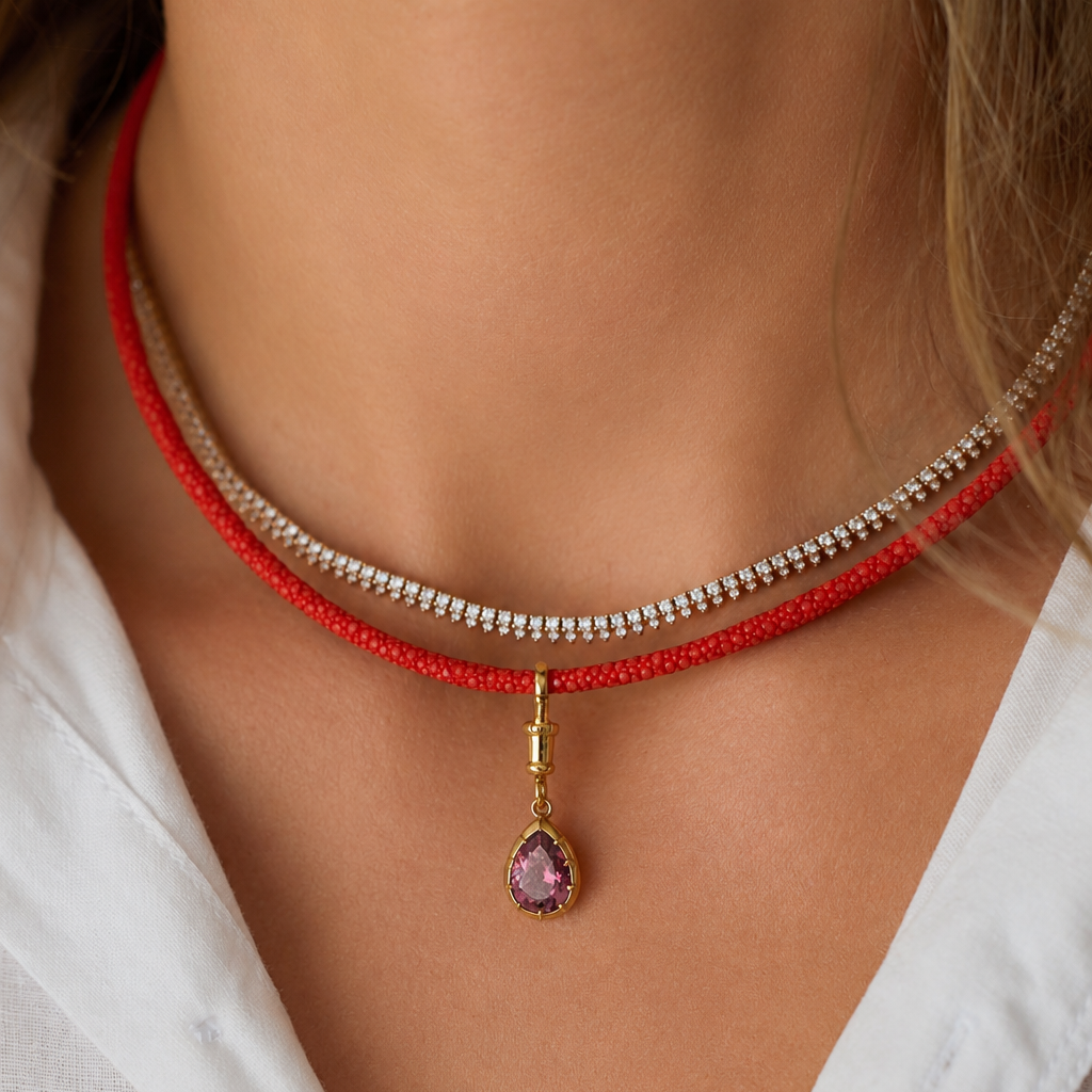 Pear-Shaped Red Tourmaline Charm Pendant