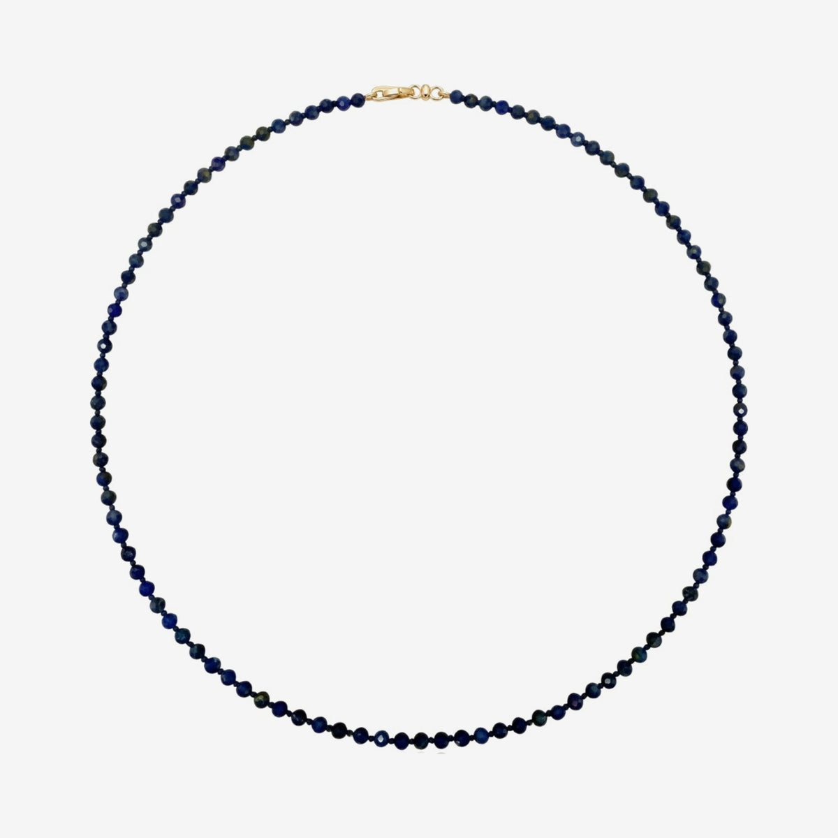 Lapis Lazuli Bead Necklace with 14K Gold Clasp, gray background | JJ Jewelry Miami