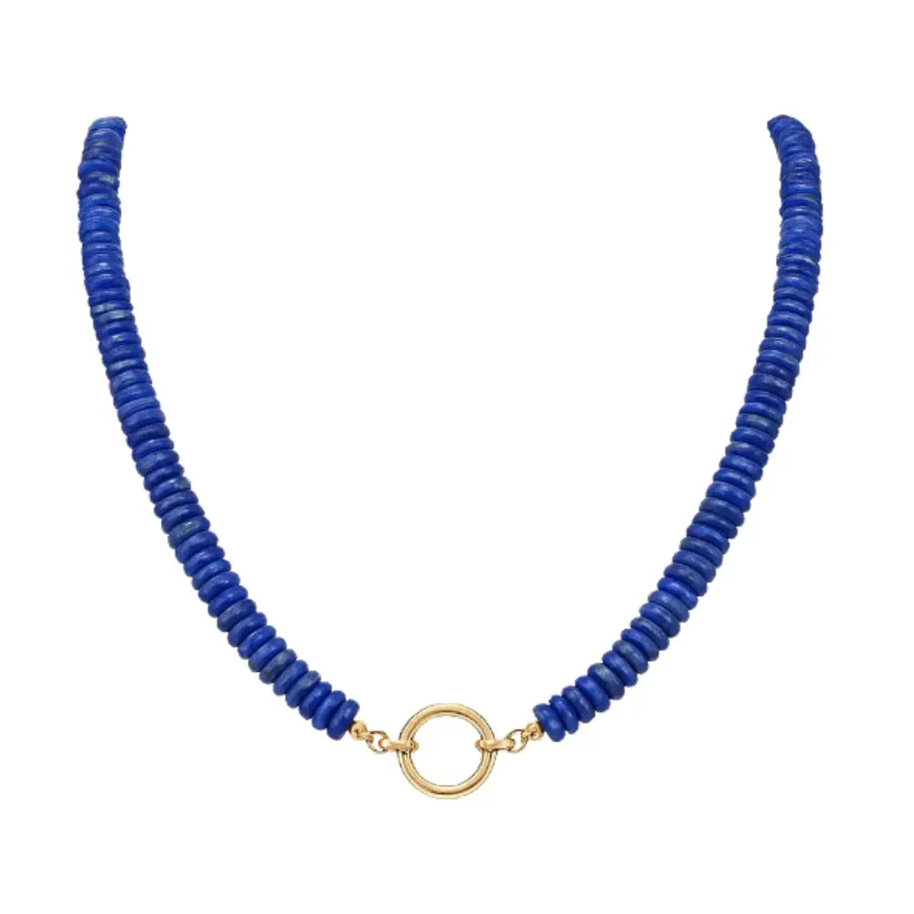 Lapis Lazuli Rondelle Bead Necklace with 14K Gold Connector | JJ Jewelry Miami