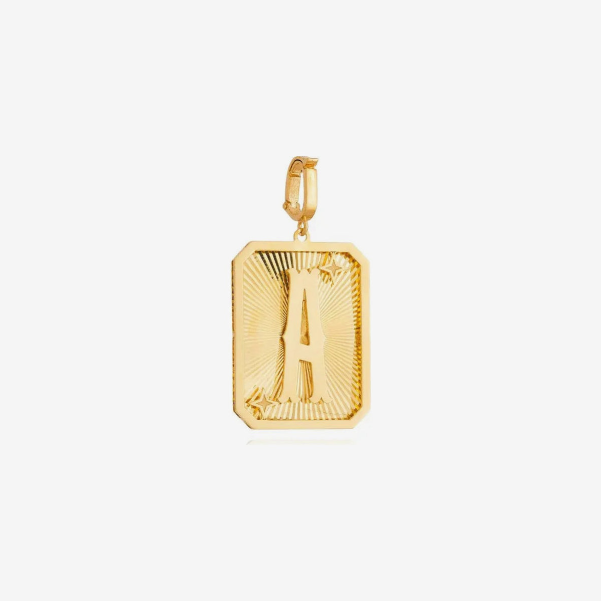 Large Initial Medal Pendant in 18K Yellow Gold, letter A, gray background | JJ Jewelry Miami