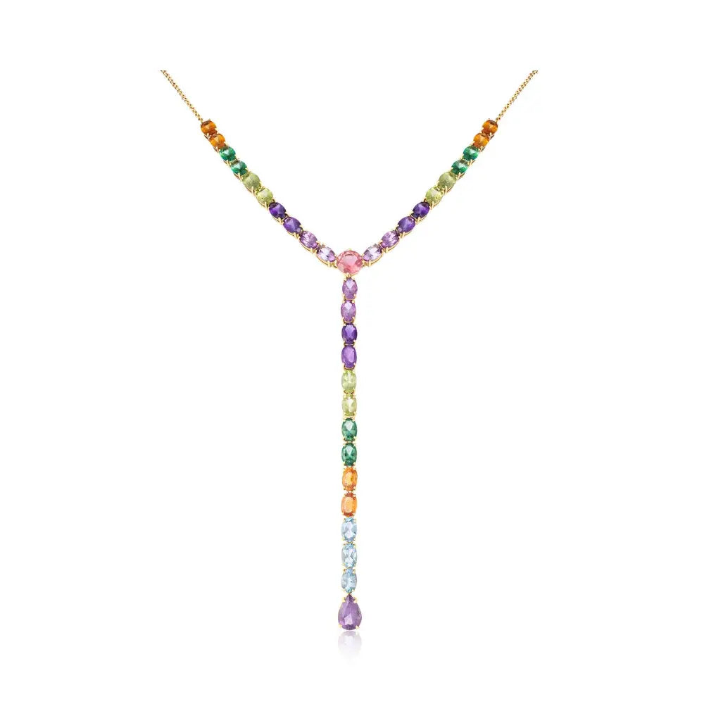 Lariat Rainbow Necklace in 18K Yellow Gold | JJ Jewelry Miami