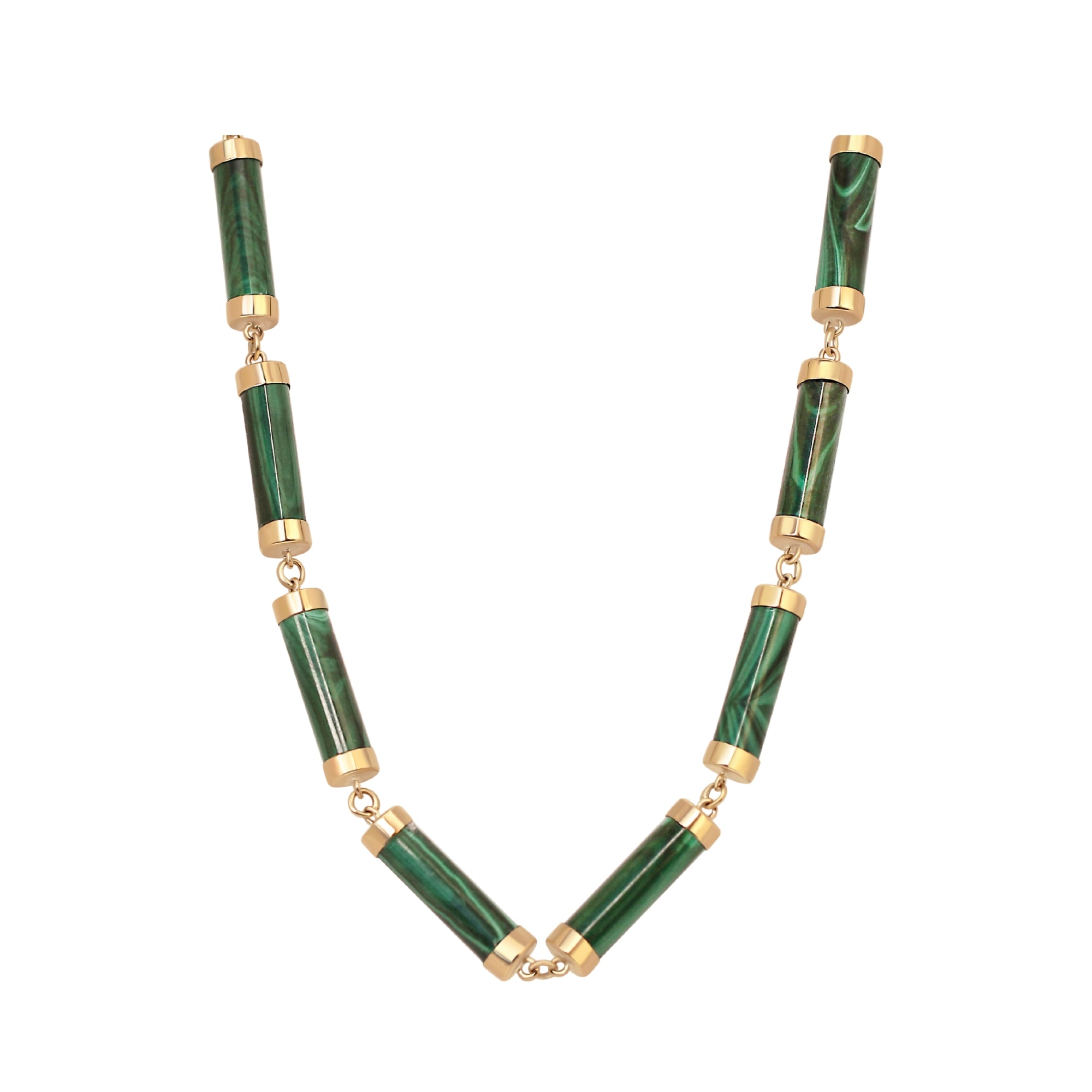 Malachite and yellow gold geometric necklace JJ Jewelry
