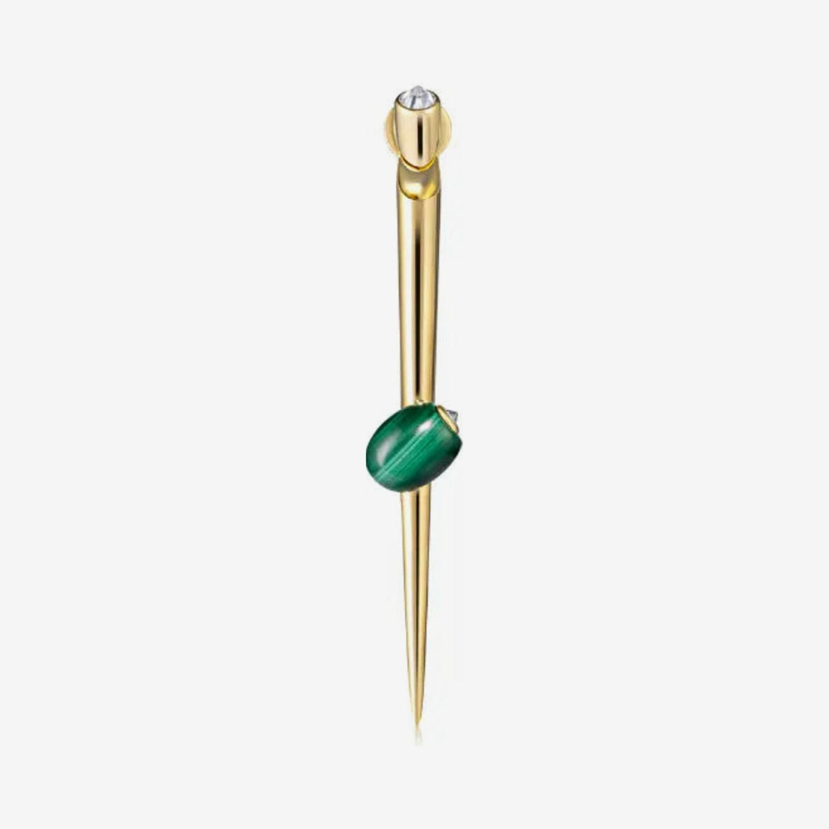 Malachite Martini Spike Earrings in 18K Yellow Gold, gray background | JJ Jewelry Miami