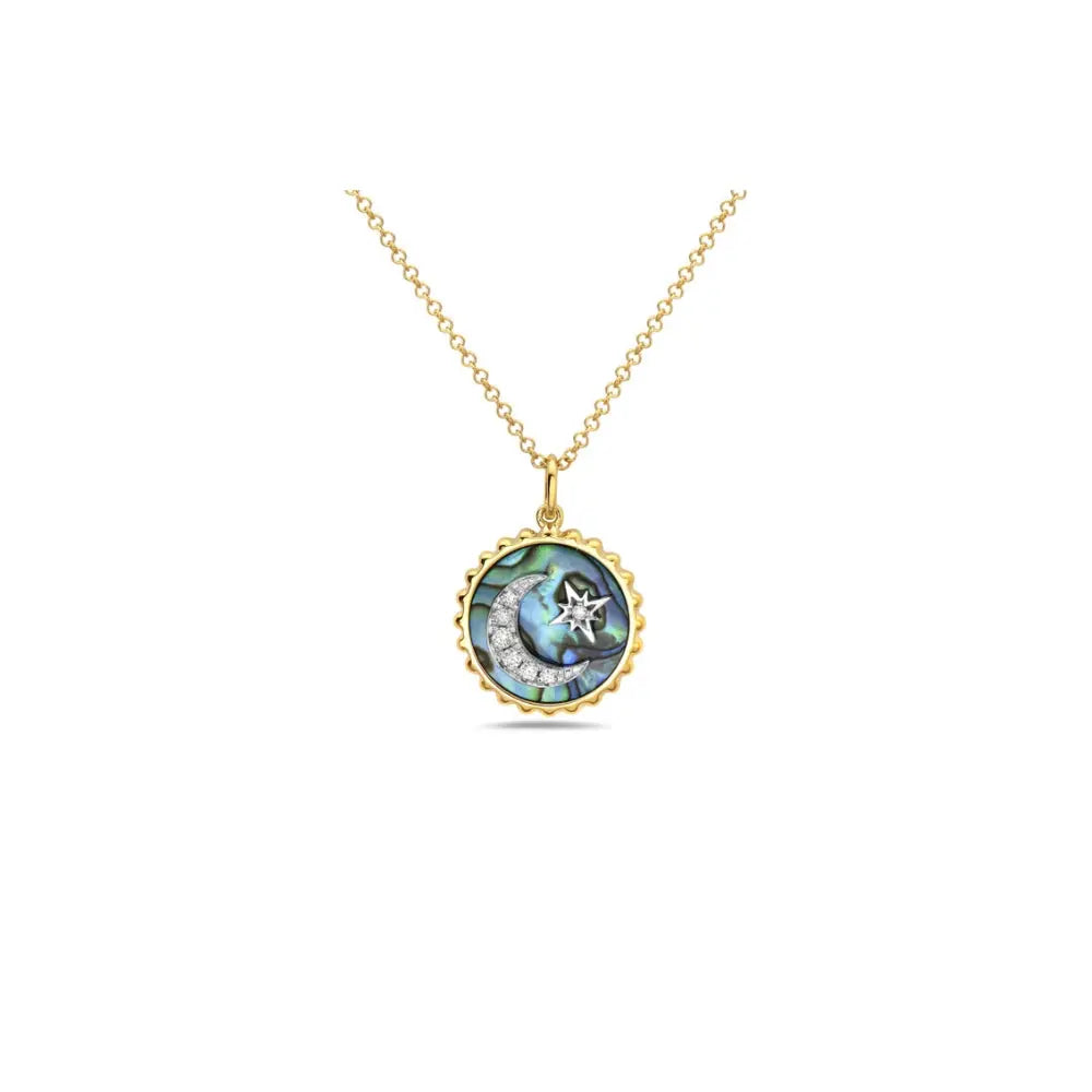 Moonlit Dream Abalone Pendant Necklace in 14K Yellow Gold | JJ Jewelry Miami