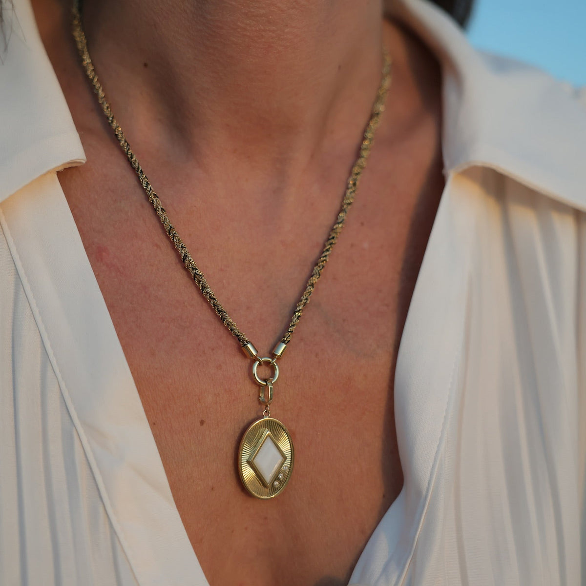 Morocco Silk Necklace with 14K Gold Connector, view 1 | JJ Jewelry Miami