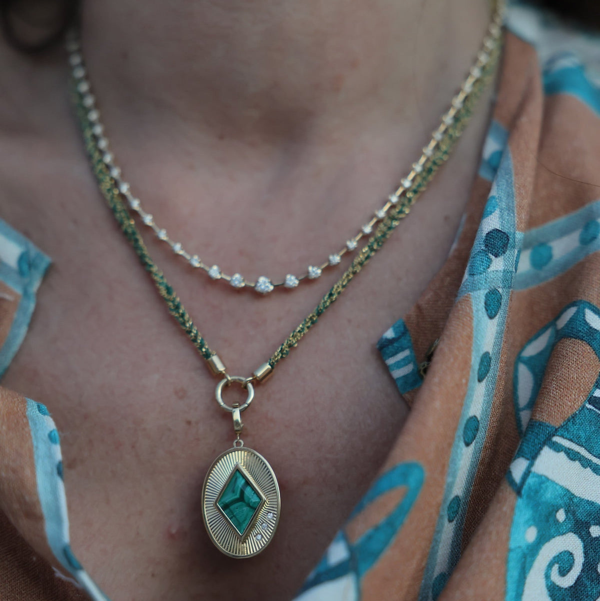 Morocco Silk Necklace with 14K Gold Connector, view 2 | JJ Jewelry Miami