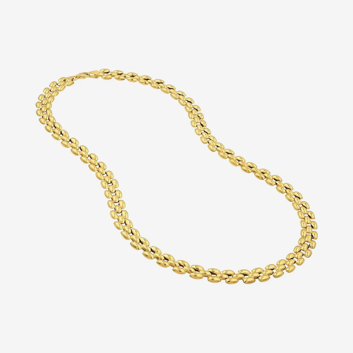 Multi Row Gold Chain Necklace in 14K Yellow Gold, angle 2, gray background | JJ Jewelry Miami
