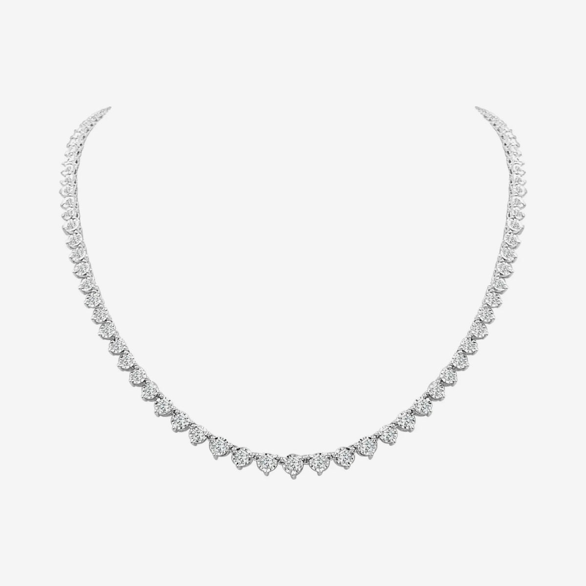 Mylene Graduated Diamond Tennis Necklace in 18K Gold, gray background | JJ Jewelry Miami