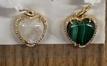 Heart Diamond Pendant with Malachite or Moonstone Center in 14K Yellow Gold