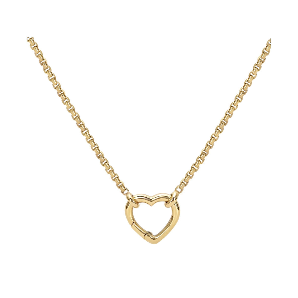 Open Heart Pendant Necklace on Box Chain in 14K Yellow Gold | JJ Jewelry Miami