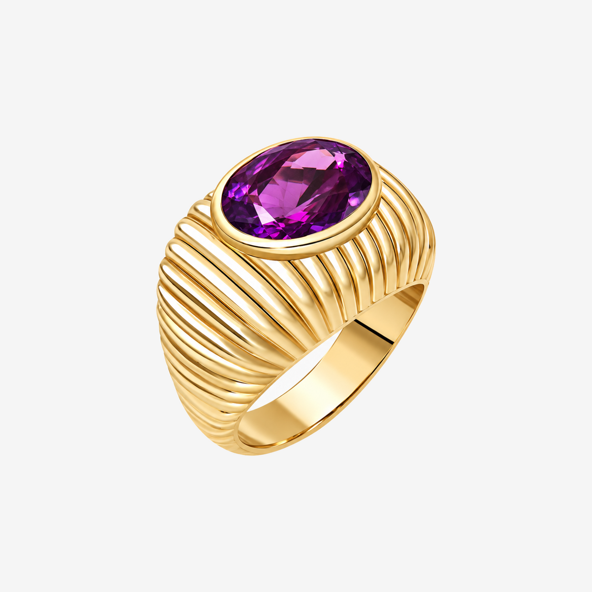 Oval Amethyst Cocktail Ring in 18K Yellow Gold | JJ Jewelry