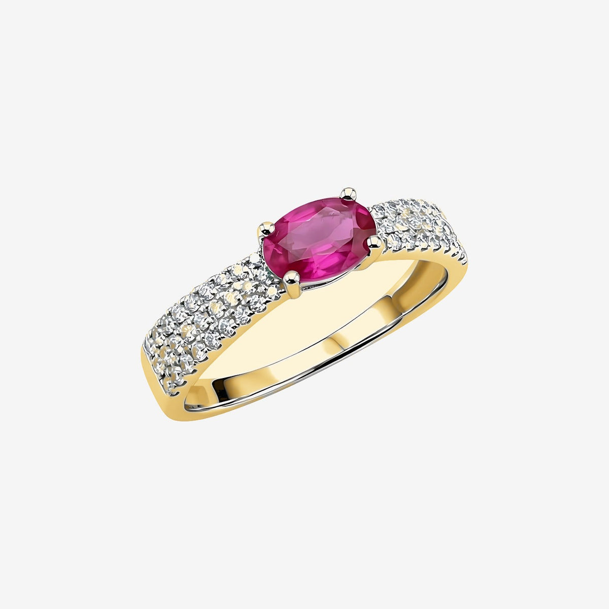 Oval Ruby and Diamond Cocktail Ring in 18K Yellow Gold | JJ Jewelry