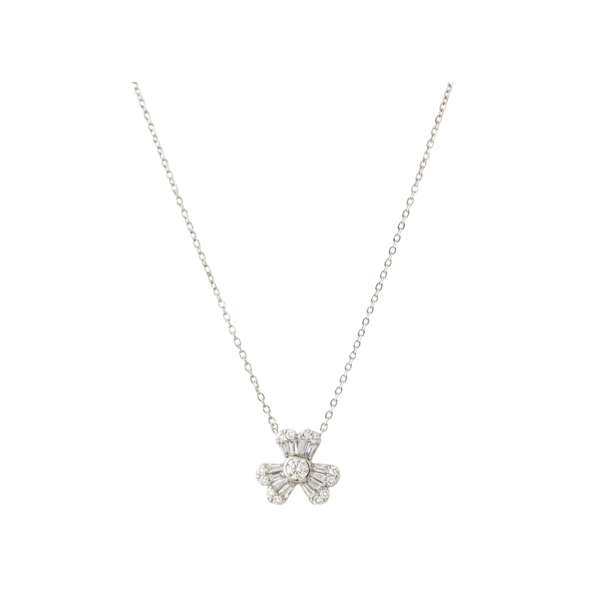 Pavé Diamond Clover Pendant Necklace in 18K White Gold | JJ Jewelry Miami