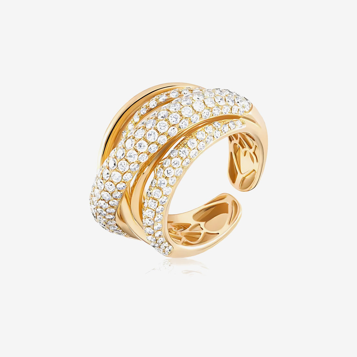 Pavé Diamond Crossover Ring in 18K Yellow Gold | JJ Jewelry