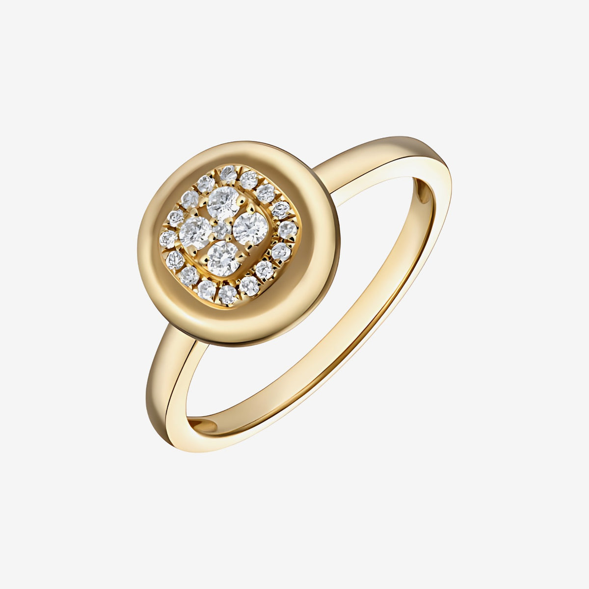 Pavé Diamond Medallion Ring in 18K Yellow Gold | JJ Jewelry