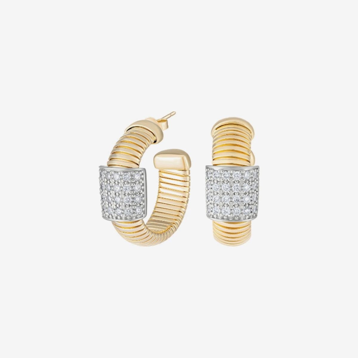 Pavé Diamond Snake Hoop Earrings in 18K Yellow Gold | JJ Jewelry Miami
