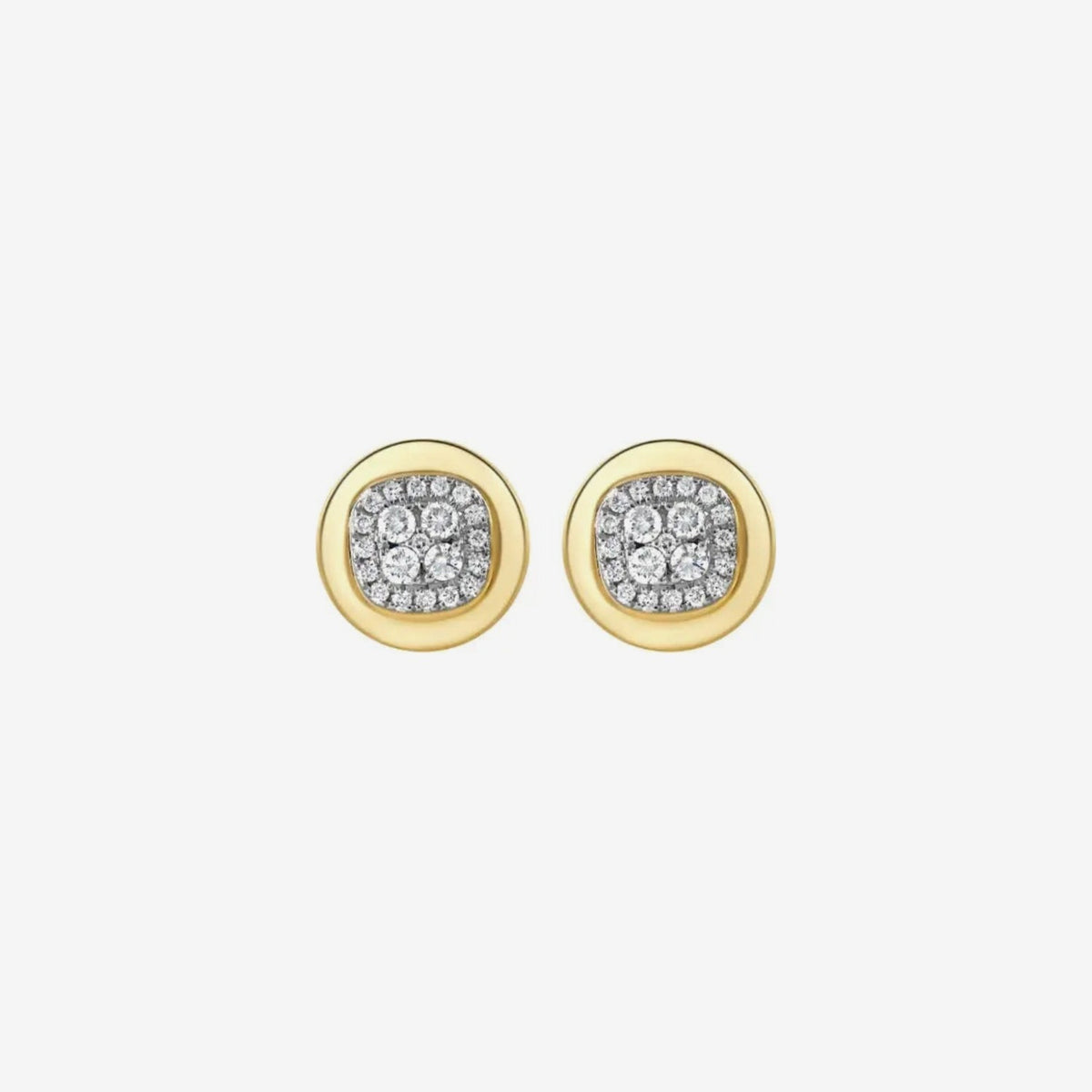 Pavé Glow Diamond Stud Earrings in 18K Yellow and White Gold | JJ Jewelry Miami