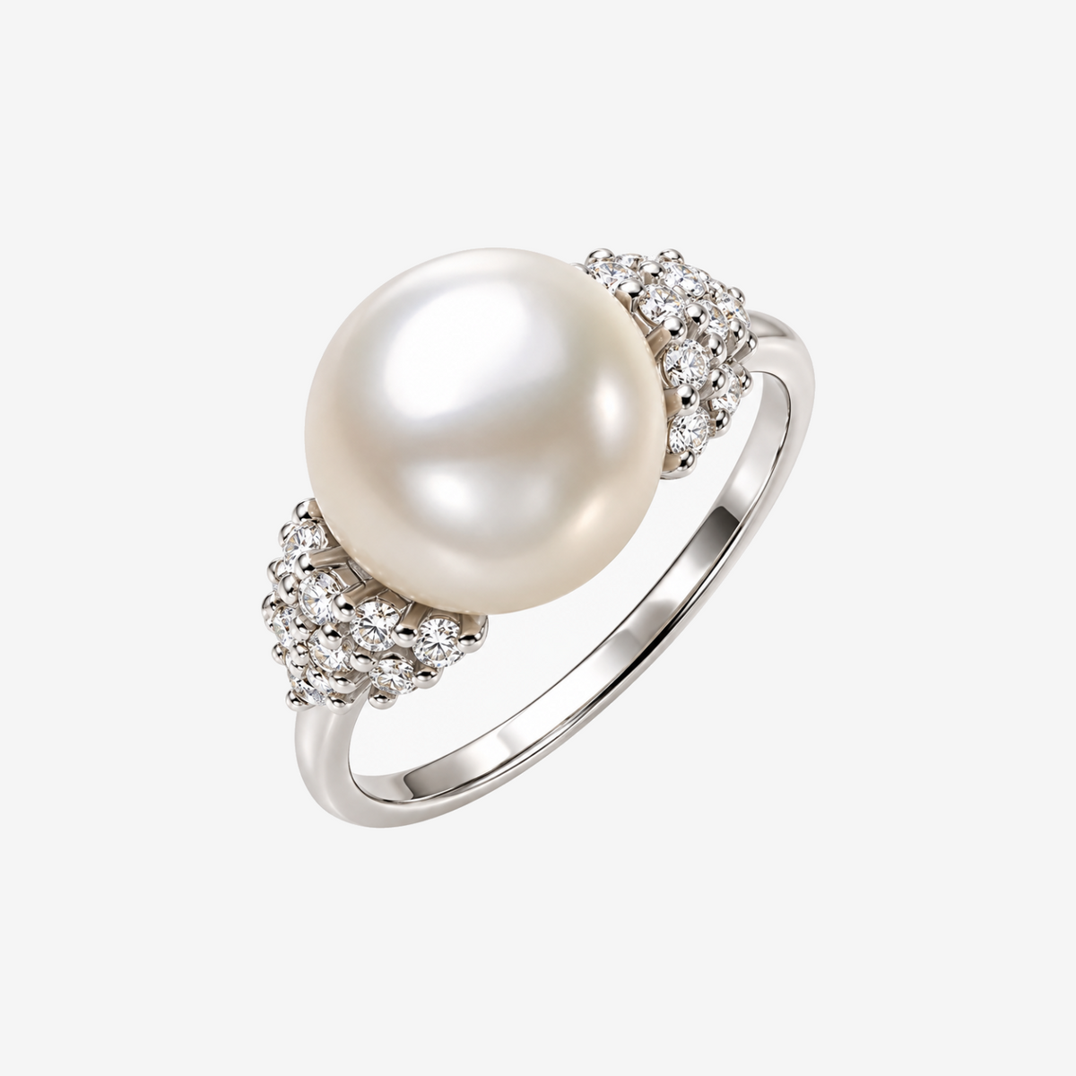 Pavé Pearl Ring with Diamonds in 18K White Gold | JJ Jewelry