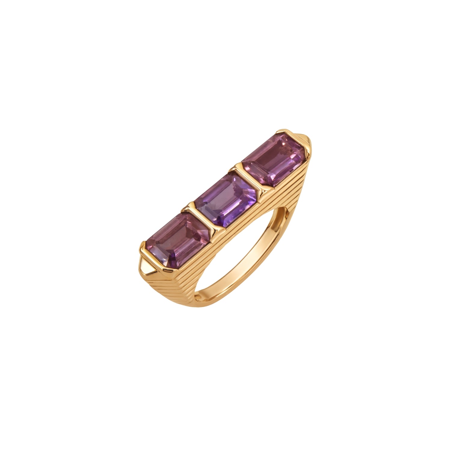 Pink sapphire triple-row ring in 18K rose gold