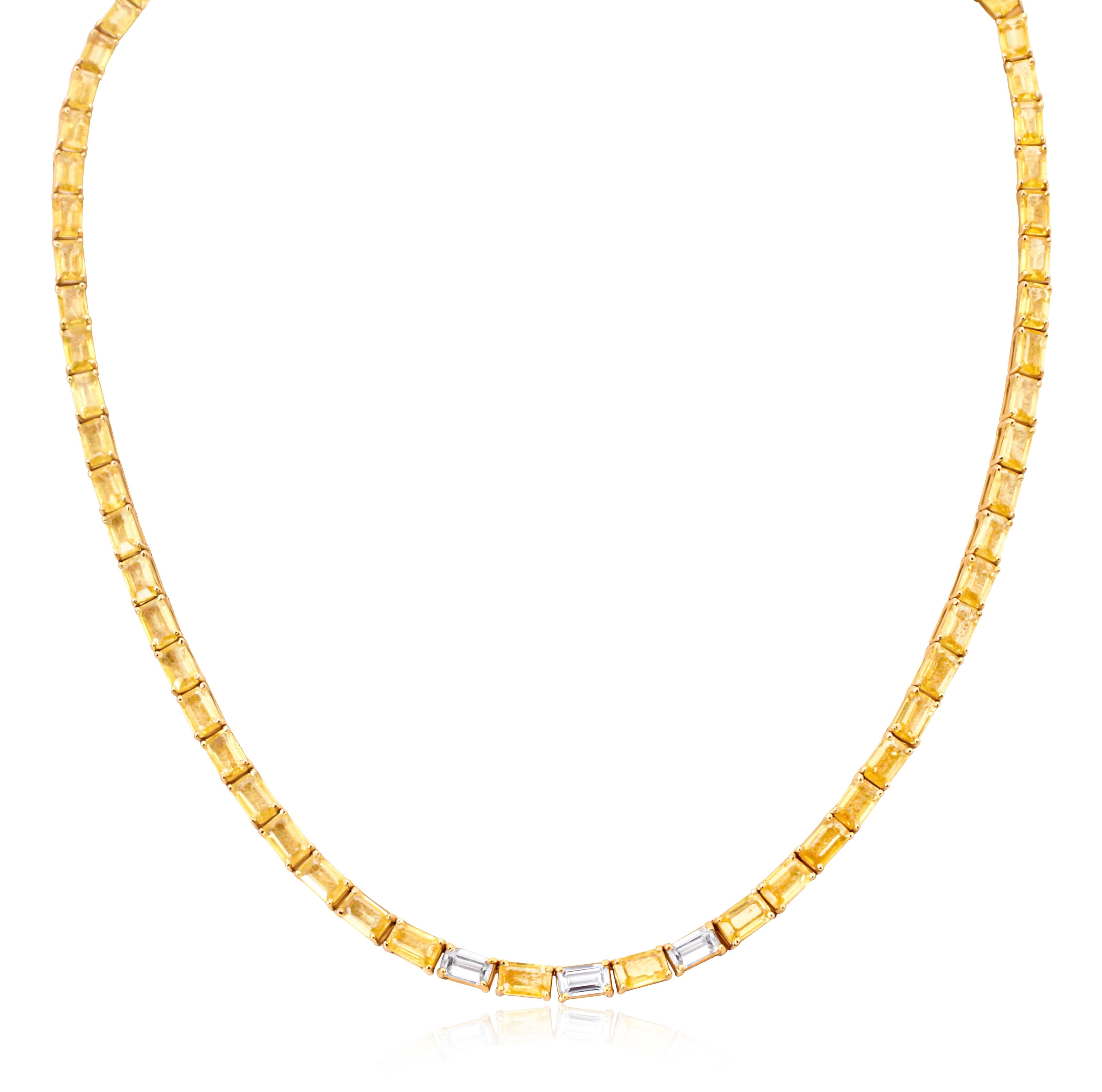 Yellow Sapphire & Diamond Tennis Necklace in 18K Yellow Gold